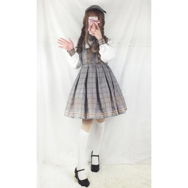 ロリータ ワンピース 小熊探偵学院制服風 ワンピース ワンピのみ ネクタイ チェック柄 チェック柄 フリル ロリータファッション フリル ロリ