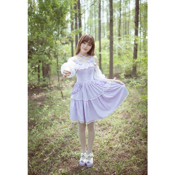 レースアップ ワンピ 肩出し ロリータ 肩出し 夏物 レース マカロンカラーワンピース クロスホルダー 妖精 ワンピ Op 甘ロリ 妖精 フリル Loli1415 Luxury ラグジュアリ