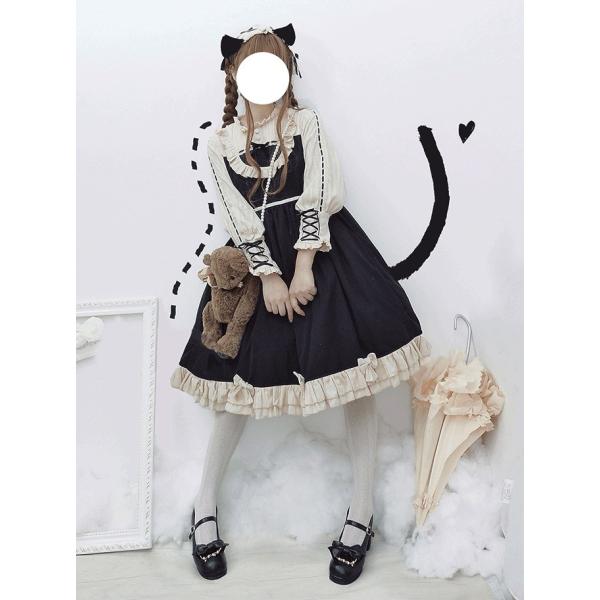 超特価sale開催即納 ロリータ クラシカル 長袖 ワンピース ワンピのみ レースアップ お嬢様 クラロリ 甘ロリ りぼん フリル マトン袖 直送商品