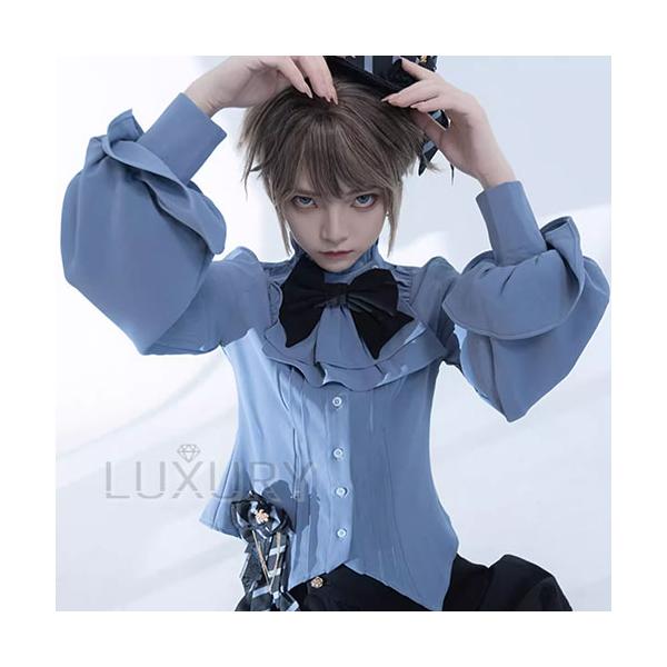 ブラウス princess Chronicles 秋冬 ブルー 長袖 リボン 無地 シンプル