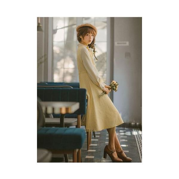 レディース ワンピース イエロー ドット リボン お花モチーフ Aライン 長袖 フレア お呼ばれ ミモレ丈 Semil0025 Luxury ラグジュアリ 通販 Yahoo ショッピング