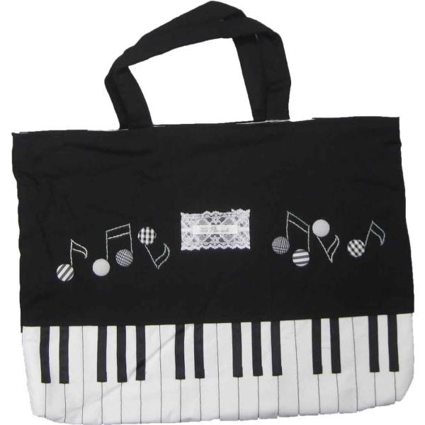 手提げピアノレッスンバッグ 音符・ピアノの鍵盤アップリケ 女の子