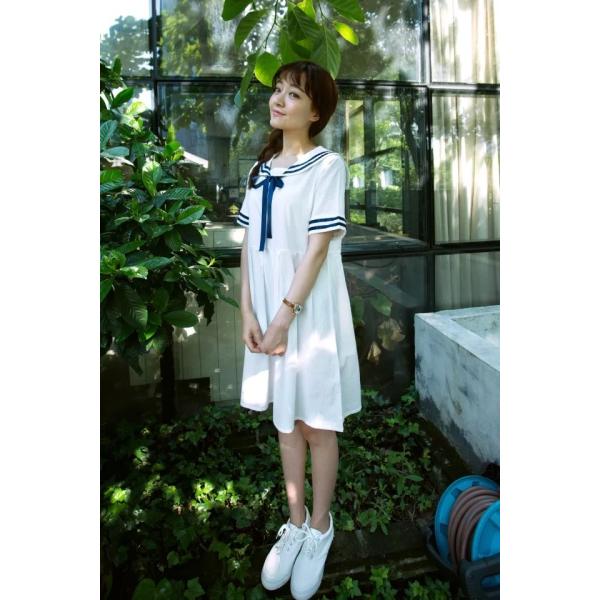 ワンピース チュニック ひざ丈 半袖 レトロ レトロ感 セーラー服風 森ガール セーラー服 女子高生 制服 セーラー襟付ワンピース 春 秋 マリン風 ひざ上丈 清楚 Buyee 日本代购平台 产品购物网站大全 Buyee一站式代购 Bot Online