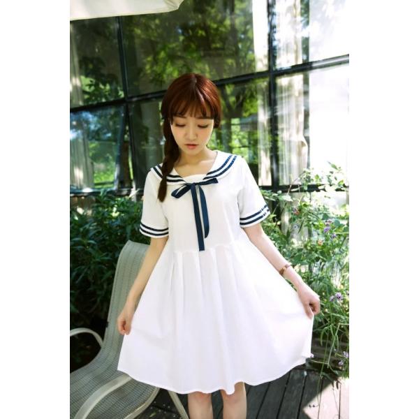 ワンピース チュニック ひざ丈 半袖 レトロ レトロ感 セーラー服風 森ガール セーラー服 女子高生 制服 セーラー襟付ワンピース 春 秋 マリン風 ひざ上丈 清楚 Buyee Buyee 일본 통신 판매 상품 옥션의 대리 입찰 대리 구매 서비스
