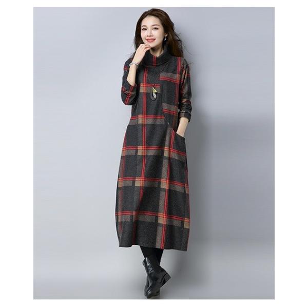 ワンピース チュニック ロング丈 マキシ丈 長袖 裏ボア 暖かい 秋 冬 レトロ タートルネック チェック柄 トップス ワンピ カジュアル 大人可愛い 体型カバー Buyee Buyee 日本の通販商品 オークションの代理入札 代理購入