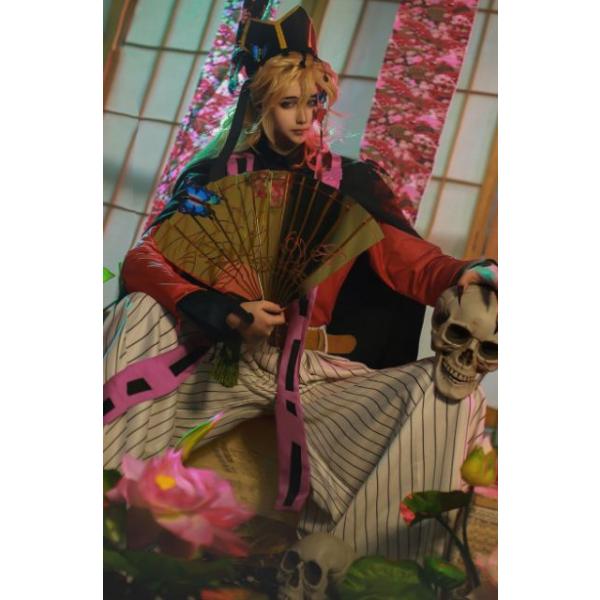 鬼滅の刃 童磨 上弦の弐 フルセット コスプレ ウィッグ 下駄 扇付き
