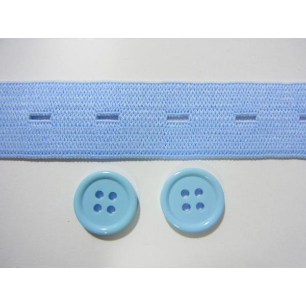 日本製 素材：ポリエステル92％、ポリウレタン8％ 20ｍｍ巾ゴム1ｍ+同色系のボタン15ｍｍ2個での価格です。 カラー：サックス