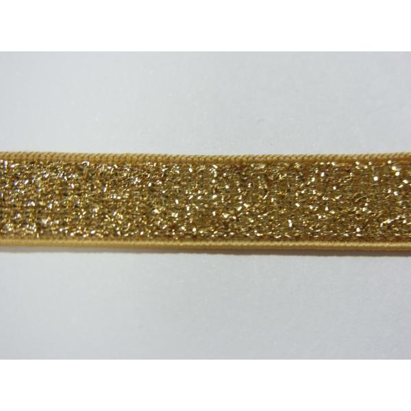 ・日本製 ・素材：ポリエステル89％、ポリウレタン11％ ・10ｍｍ巾ｘ2ｍでの価格です。 ・片面のゴールドラメゴムです。