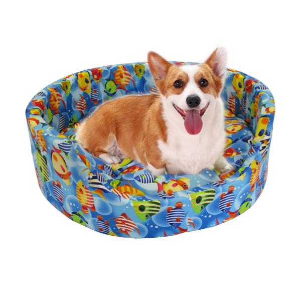 ペットベッド　Ｌサイズ　中型犬用　日本製　魚柄　ブルー　青　 国産 ネコ用ベッド 綿100％ 丸洗いＯＫ クッション取り外せる ペットソファー