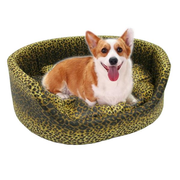 ペットベッド　Ｌサイズ　中型犬用　日本製　ヒョウ柄　茶　ブラウン 国産 ネコ用ベッド 綿100％ 丸洗いＯＫ クッション取り外せる ペットソファー　ひょう