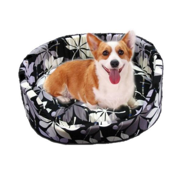 ペットベッド　Ｌサイズ　中型犬用　日本製　リーフ柄　ブラック 国産 ネコ用ベッド 綿100％ 丸洗いＯＫ クッション取り外せる ペットソファー