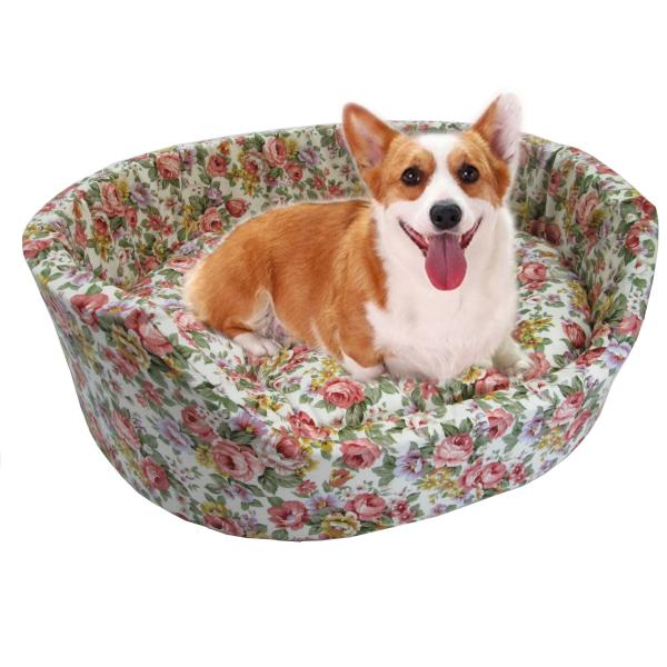 ペットベッド　Ｌサイズ　中型犬用　花柄　フローラ 日本製 洗える 犬用ベッド 国産 ネコ用ベッド 綿100％ 丸洗いＯＫ クッション取り外せる ペットソファー