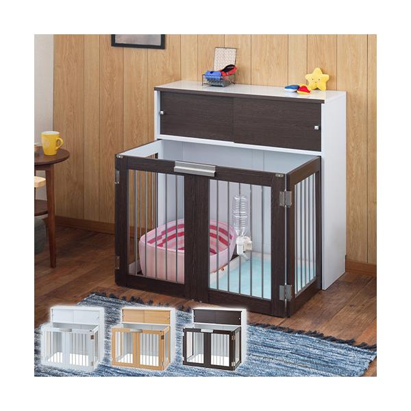 収納付きの折りたたみ式ペットケージです。商品番号15-fy-0107組立状態お客様組立の商品（新品）カラーダークブラウンサイズ本体：(約)幅90×奥行30(ケージ開き時71.5)×高さ87.5cm商品重量：(約)26kg仕様前板：強化プリン...