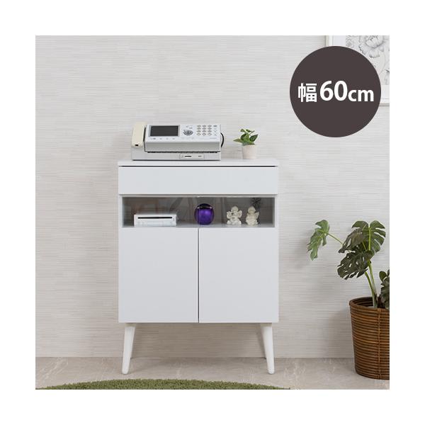 明るいホワイトカラーで仕上げたFAX台兼コンパクトキャビネット。商品番号15-fy-0126組立状態お客様組立の商品（新品）特記事項−付属品棚板（可動式・6.4cmピッチ・3段階）×1カラー画像でご確認くださいサイズ外寸：（約）幅60×奥行...