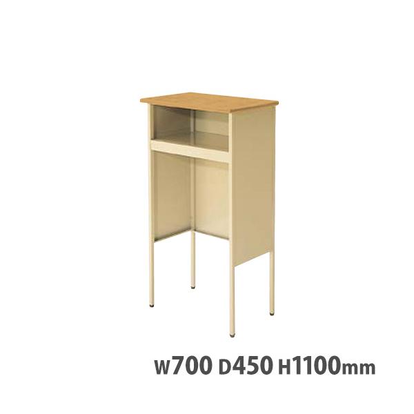 シンプルでどんなお教室にもマッチする教卓です。商品番号59-YKN-11-STHG組立状態お客様組立の商品（新品）サイズ外寸：幅700×奥行450×高さ1100mm仕様表面材：メラミン化粧板芯材：繊維板＋合板棚板・パネル：鋼板、粉体塗装 脚...