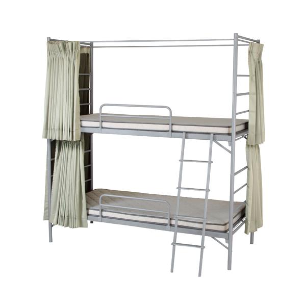 綺麗なラメ塗装が施されたおしゃれなカーテン付きの2段ベッド！スチール製の2段ベッドです。カーテン付きなので、プライバシーを確保できます。分割使用も可能で、1段ベッドとしても活用できます。商品番号KEBD-B2Sお客様組立の商品（新品）※配送...