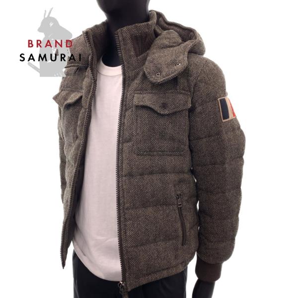 メンズ Brand Moncler ダウンジャケット サイズ表記0 Brand ウール モンクレール 希少 ジャケット スタンプ ブラウン サイズ表記0 Loop 国旗 グレー Shop 中古