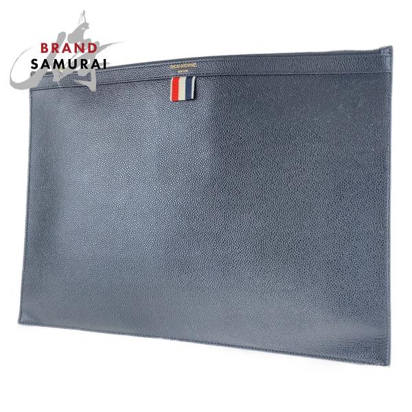 THOM BROWNE トムブラウン ブラック レザー セカンドバッグ