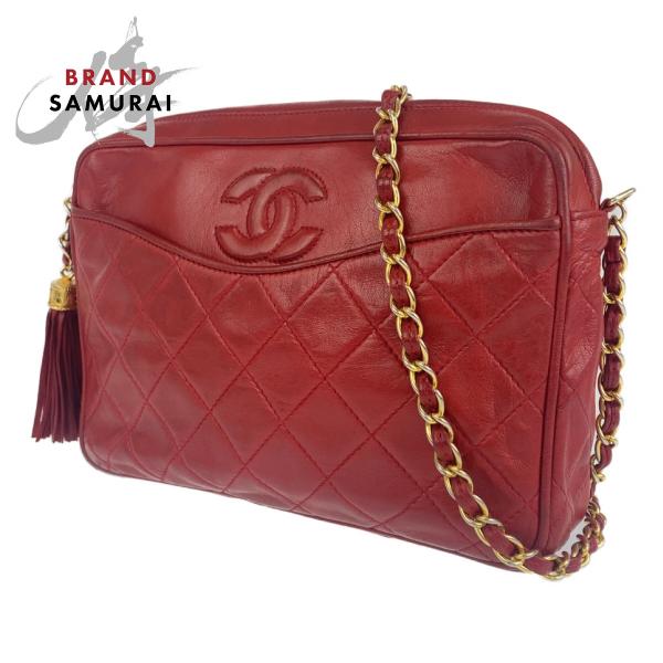 シャネル ラムスキン マトラッセ チェーン ショルダー バッグ ココマーク 赤 CHANEL マトラッセ ココマーク ショルダーバッグ レッド ゴールド