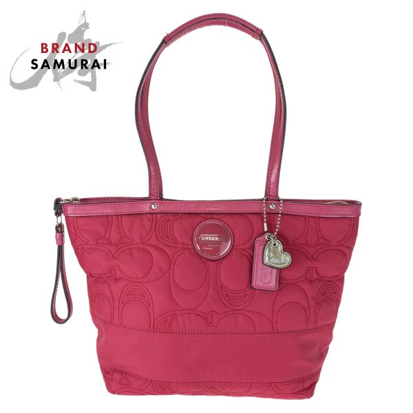 COACH コーチ シグネチャー ストライプ ステッチメタリック トートバッグ COACH（コーチ） 美品 シグネチャー ステッチ ストライプ ピンク