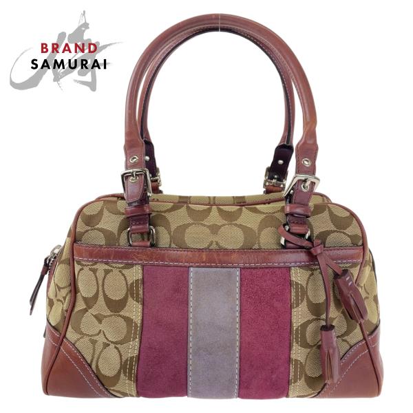 COACH（コーチ） シグネチャー ブラウン 茶 ピンク シルバー金具