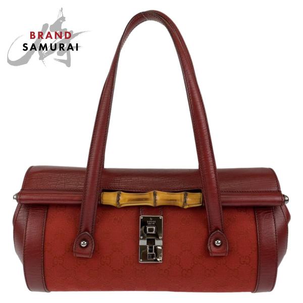 GUCCI グッチ バンブー レザー ハンドバッグ ミニボストン 111713 GUCCI 美品 グッチ バンブー レッド シルバー金具 GGキャンバス