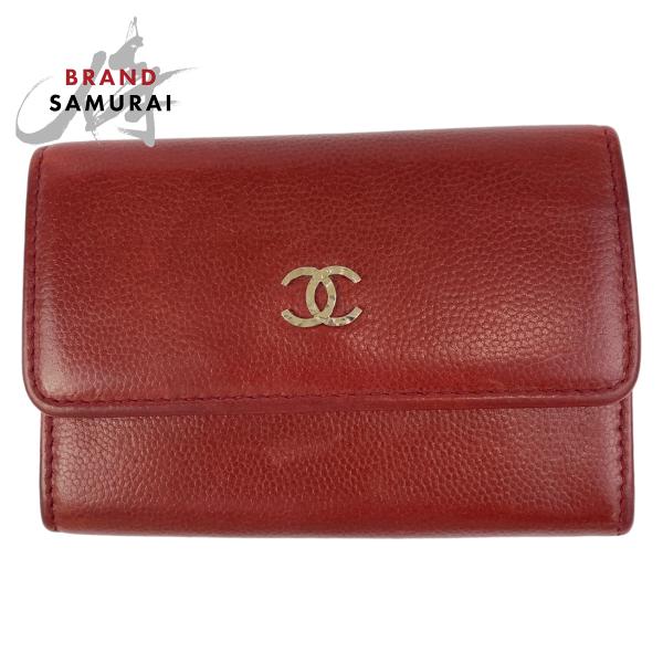 CHANEL 美品 シャネル ココマーク レッド 赤 ボルドー シルバー