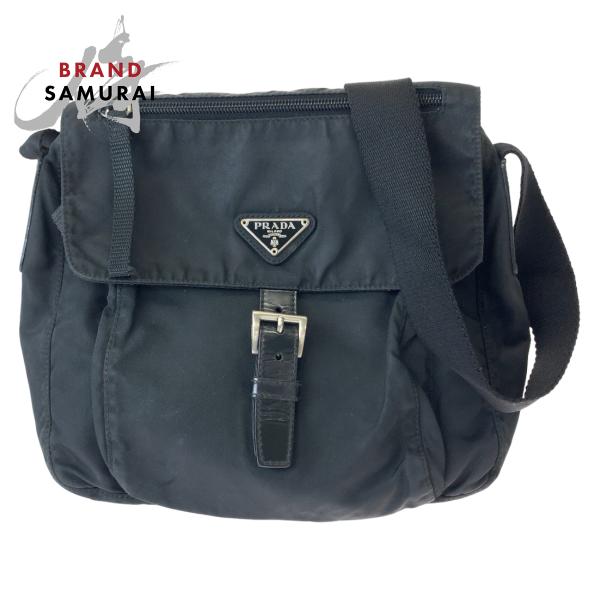 PRADA プラダ テスート 三角ロゴプレート ブラック 黒 シルバー