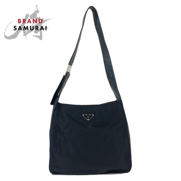 PRADA 美品 プラダ テスート 三角ロゴプレート ブラック 黒