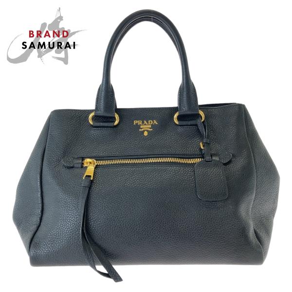 PRADA（プラダ） 美品 ヴィッテロダイノ ブラック ゴールド金具 レザー