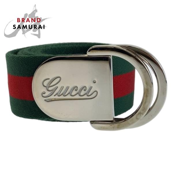 GUCCI グッチ シェリーライン 95cm/38inc グリーン レッド シルバー金具 コットン 189812 ベルト Dリングバックル メンズ 407879 【中古】 GUCCI（グッチ） シェリーライン 95cm/38inc グリーン レッド シルバー