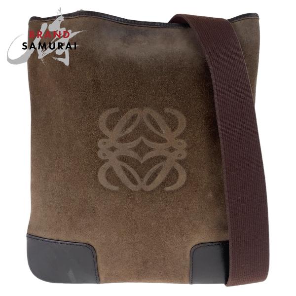 LOEWE（ロエベ） アナグラム ブラウン シルバー金具 スウェード 斜め