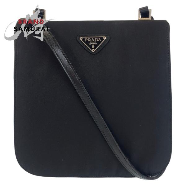 美品 PRADA プラダ テスート 三角ロゴプレート ブラック 黒 シルバー金具 ナイロン ショルダーバッグ ポシェット レディース 505708 【中古】 PRADA（プラダ） 美品 テスート 三角ロゴプレート ブラック 黒