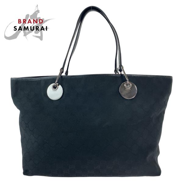 GUCCI グッチ　レザー ハンドバッグ 黒 GUCCI グッチ ブラック 黒 シルバー金具 GGキャンバス/レザー