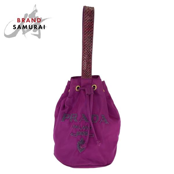 PRADA プラダ テスート ロゴ ビーズ パープル ゴールド金具