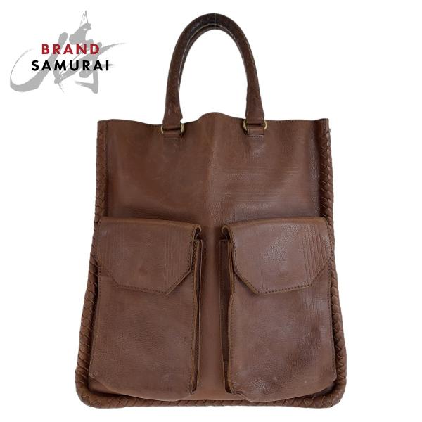 極 美品 ボッテガヴェネタ イントレチャート レザー トートバッグ ブラウン