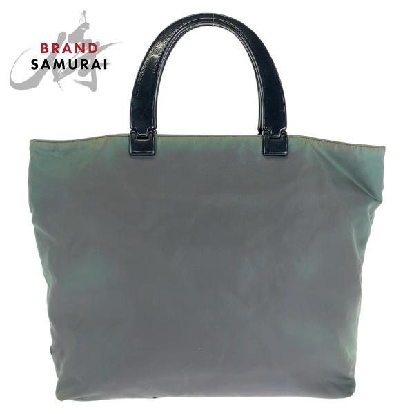 PRADA テスートポコーノ ナイロン シルバーロゴ トートバッグ PRADA プラダ テスート 三角ロゴプレート リバーシブル カーキ