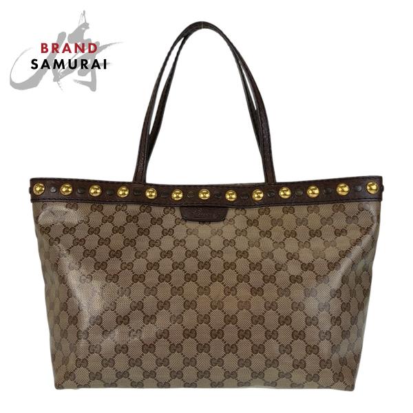 GUCCI（グッチ） 美品 GGクリスタル ブラウン ゴールド金具 PVC/レザー