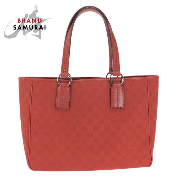 【良品】GUCCI GGエナメル キャンバス トートバッグ 肩掛け可 GUCCI（グッチ） 美品 レッド シルバー金具 GGキャンバス/レザー