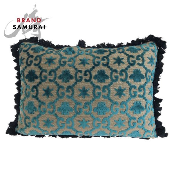 GUCCI 美品 グッチ ブルー グリーン ブラック ベルベット/GGジャガード