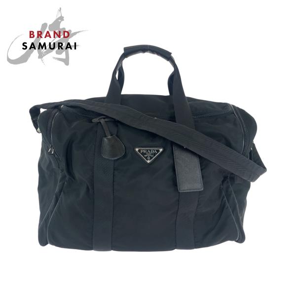 PRADA プラダ　ボストンバッグ トート　三角ロゴプレート　黒　付属品セット PRADA（プラダ） 美品 テスート 三角ロゴプレート 男女兼用 ブラック