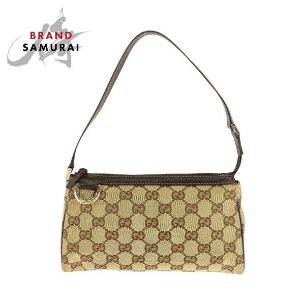 GUCCI 美品 グッチ ブラウン ゴールド金具 GGキャンバス/レザー