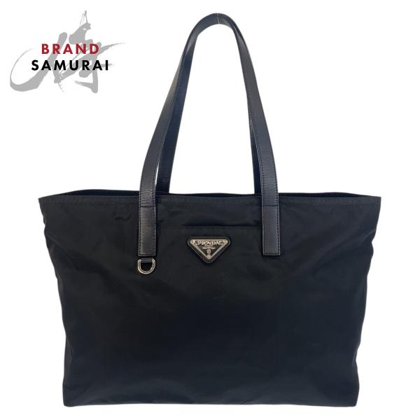 プラダ トートバッグ テスート 三角プレート ブラック 極美品 PRADA（プラダ） 美品 テスート 三角ロゴプレート ブラック 黒