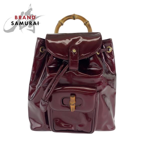 GUCCI バックパック リュック バンブー ダークブラウン パテントレザー GUCCI グッチ バンブー ワインレッド ブラウン ゴールド金具