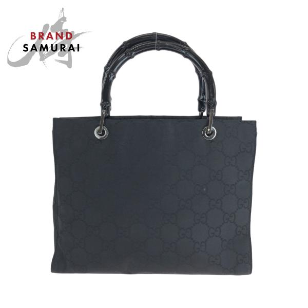 【美品】GUCCI グッチ バンブー ナイロン ハンドバッグ 肩掛け ブラック GUCCI 美品 グッチ バンブー ブラック 黒 シルバー金具 ナイロン 002