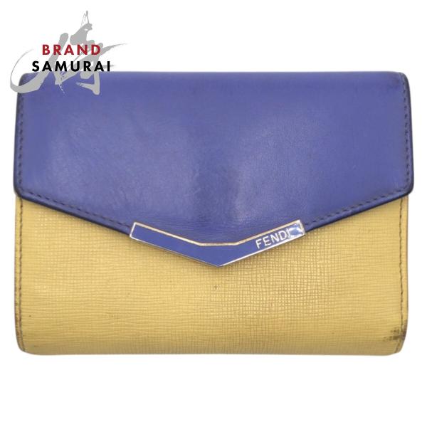 FENDI（フェンディ） イエロー パープル ターコイズ レザー 三つ折り
