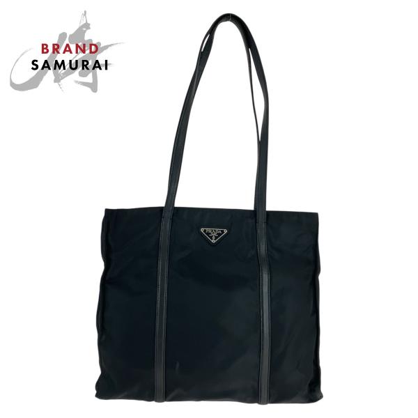 PRADA プラダ テスート 三角ロゴプレート ブラック 黒 シルバー金具