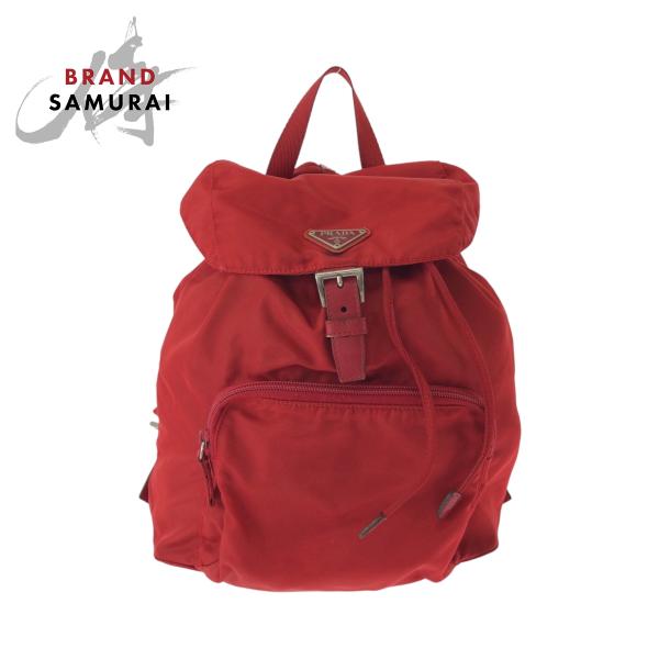 PRADA プラダ テスート 三角ロゴプレート レッド シルバー金具