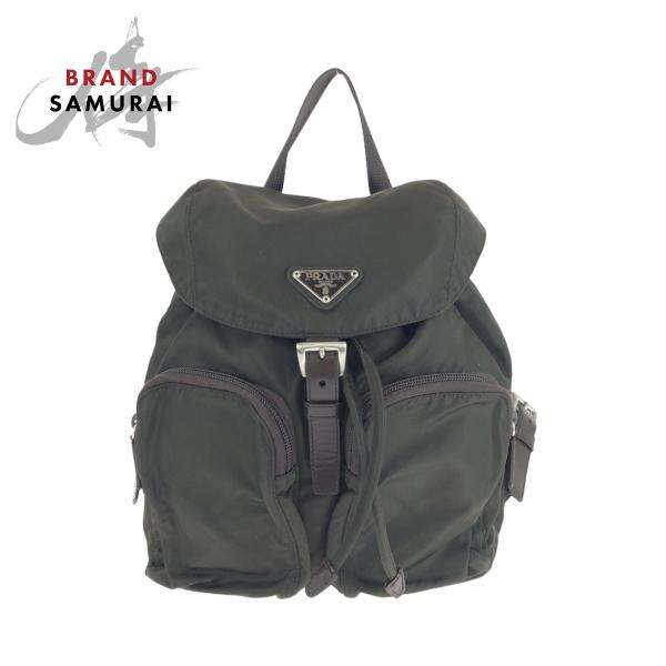 PRADA 美品 プラダ テスート 三角ロゴプレート カーキ シルバー