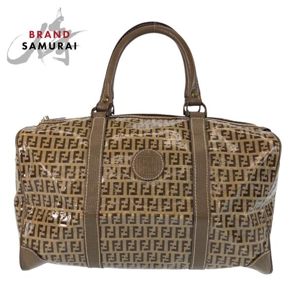 美品・フェンディ ズッカ FENDI フェンディ ヴィンテージ ズッカ ベージュ ブラウン PVC/レザー